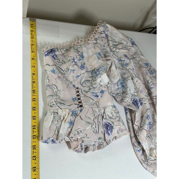 Express Top Womens Medium Pink Floral Crop Peplum Coquette Feminine Romantic - Picture 12 of 12